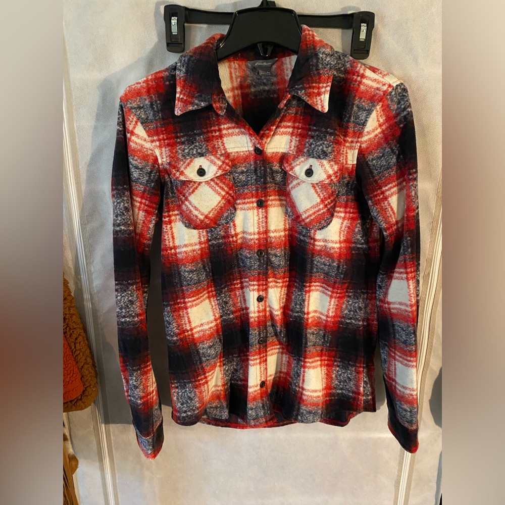 Eddie Bauer fleece plaid button down